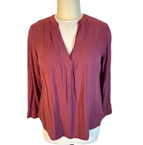 New York & Company soho Blouse Women's XXL Mauve Pink Long Sleeve Deep V-neck - Picture 2 of 13
